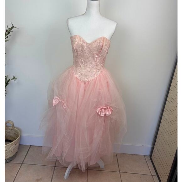 Vintage Gunne Sax x Jessica McClintock Pink Tulle Corset Prom Dress- Juniors 5 - Picture 5 of 11